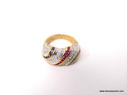 TECHNIBOND 18KT YELLOW GOLD OVER .925 STERLING SILVER RING WITH BEAUTIFUL MULTI-COLORED CZ STONES.