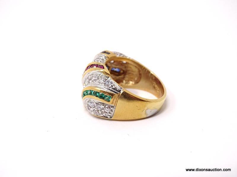 TECHNIBOND 18KT YELLOW GOLD OVER .925 STERLING SILVER RING WITH BEAUTIFUL MULTI-COLORED CZ STONES.