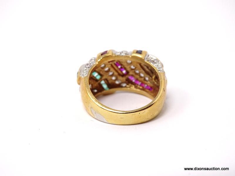 TECHNIBOND 18KT YELLOW GOLD OVER .925 STERLING SILVER RING WITH BEAUTIFUL MULTI-COLORED CZ STONES.