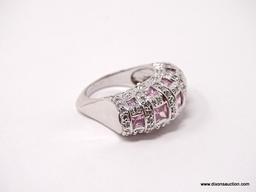 VICTORIA WIECK .925 STERLING SILVER PINK & CLEAR CZ RING. COMES WITH BOX. RING SIZE IS BETWEEN 7 &