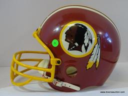 TROPHY HELMET; REDSKINS FOOTBALL TROPHY HELMET IN BURGUNDY, YELLOW, AND WHITE. NOT TO BE USED IN