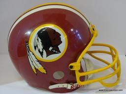 TROPHY HELMET; REDSKINS FOOTBALL TROPHY HELMET IN BURGUNDY, YELLOW, AND WHITE. NOT TO BE USED IN