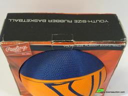 YOUTH SIZE RUBBER BASKETBALL; IS BRAND NEW IN THE BOX AND HAS THE UVA LOGO ON THE FRONT.