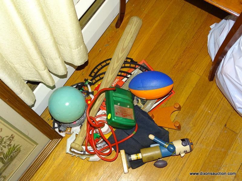 (LR) TOY LOT; INCLUDES A SOFT FOAM FOOTBALL, A TONKA SPIN OUT SPIT MOTOR, A FOOTBALL THEMED