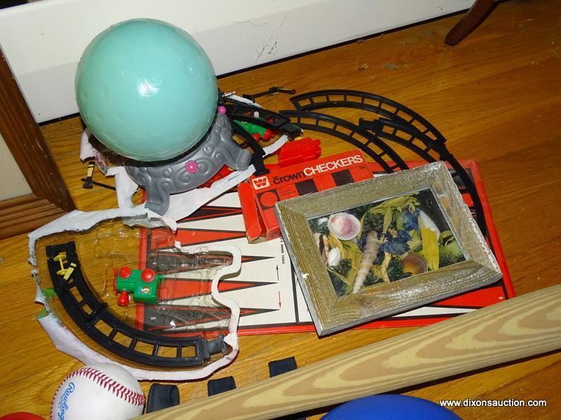 (LR) TOY LOT; INCLUDES A SOFT FOAM FOOTBALL, A TONKA SPIN OUT SPIT MOTOR, A FOOTBALL THEMED