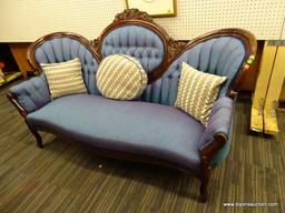 NEWLY REUPHOLSTERED VICTORIAN MEDALLION BACK SOFA; HAS A DOUBLE TONED UPHOLSTERY THAT CHANGES FROM