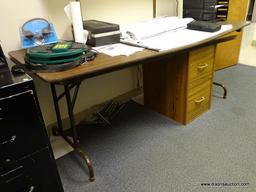 (RM1) 6FT METAL AND WOODGRAIN FOLDING TABLE. HEAVILY USED.