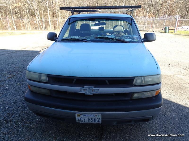 2001 CHEVROLET 1500 PICKUP TRUCK. LADDER RACK AND REAR TOOL BOX. ESTIMATED 229,210 MILES +/-.