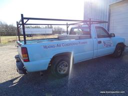 2001 CHEVROLET 1500 PICKUP TRUCK. LADDER RACK AND REAR TOOL BOX. ESTIMATED 229,210 MILES +/-.