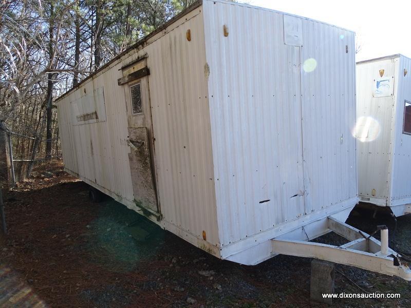 WHITE CONTRACTOR OFFICE TRAILER. RUSTED, NEEDS TIRES. PLEASE SEE PICTURES FOR CONDITION. COME