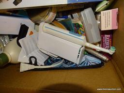 (FRM) BOX LOT ; LOT INCLUDES CURLING IRON , FOLDING WATER BOTTLE , BRAND NEW TOOTH BRUSHES AND NAIL