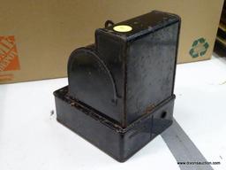 COIN BANK; VINTAGE CASH REGISTER SHAPED COIN BANK IN GOOD WORKING CONDITION. HAS SOME WEAR.