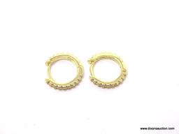 YELLOW GOLD PLATED WHITE TOPAZ HOOP EARRINGS. NEW HIGH QUALITY STERLING SILVER.