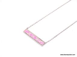 TRENDY PINK OPAL BAR NECKLACE. NEW HIGH QUALITY STERLING SILVER.