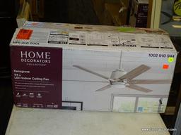 HOME DECORATORS COLLECTION KENSGROVE 54" LED INDOOR CEILING FAN. BRUSHED NICKEL FINISH WITH FROSTED
