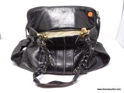CHLOE BLACK LEATHER LARGE HELOISE TOTE BAG WITH BRAIDED HANDLES. MEASURES APPROX. 16" X 13". SHOWS