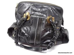 CHLOE BLACK LEATHER LARGE HELOISE TOTE BAG WITH BRAIDED HANDLES. MEASURES APPROX. 16" X 13". SHOWS