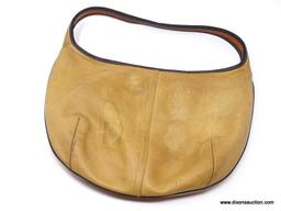 COACH TAN LEATHER HANDBAG WITH ZIPPER CLOUSE CENTER POCKET. MEASURES APPROX. 13" X 9". SHOWS SIGNS