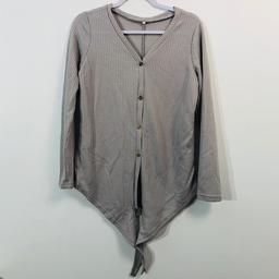 UNBRANDED LONG SLEEVE BUTTON UP TOP WAFFLE PATTERN GRAY WOMENS SMALL