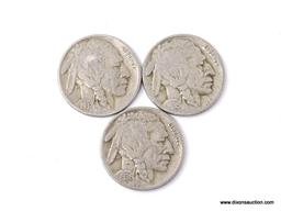 1935-D, 1936-D, 1937-D BUFFALO NICKELS.