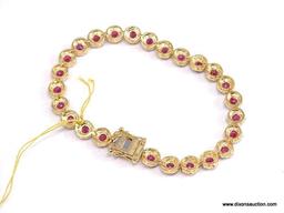 .925 SILVER AND DIAMOND RUBY BRACELET. ROUND SHAPE RUBIES WEIGHING APPROX. 9.41 CARATS. 52 ROUND