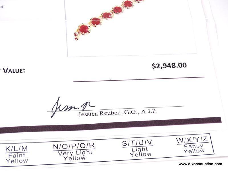 .925 SILVER AND DIAMOND RUBY BRACELET. ROUND SHAPE RUBIES WEIGHING APPROX. 9.41 CARATS. 52 ROUND