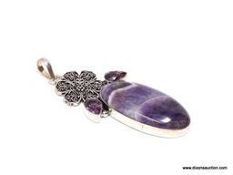 .925 2 1/2 AAA AWESOME DETAILED LARGE CHEVRON AMETHYST; WITH FACETED AMETHYST ACCENT PENDANT *NEW*