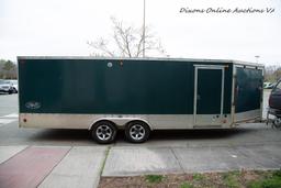 2007 R&R 2-AXLE 24' FOOT CARRY-ON TRAILER. GREEN IN COLOR. 2 PULL DOWN DOORS & 1 SIDE ENTRY DOOR.