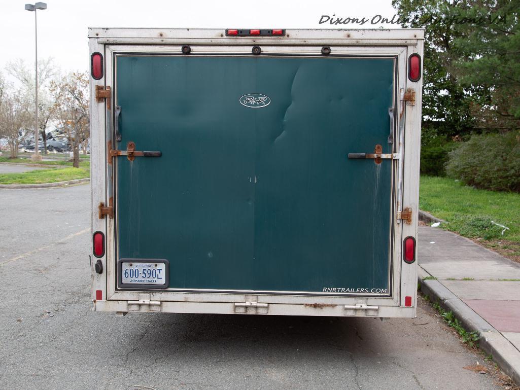 2007 R&R 2-AXLE 24' FOOT CARRY-ON TRAILER. GREEN IN COLOR. 2 PULL DOWN DOORS & 1 SIDE ENTRY DOOR.