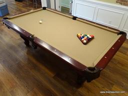 (BAS) STRATFORD 7FT SLATE POOL TABLE WITH LEATHER DROP POCKETS, 3 POOL STICKS AND A BRIDGE,