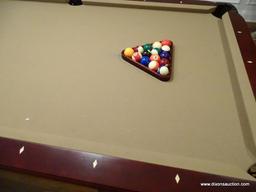 (BAS) STRATFORD 7FT SLATE POOL TABLE WITH LEATHER DROP POCKETS, 3 POOL STICKS AND A BRIDGE,