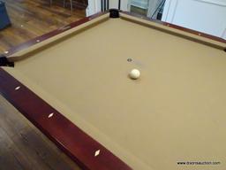 (BAS) STRATFORD 7FT SLATE POOL TABLE WITH LEATHER DROP POCKETS, 3 POOL STICKS AND A BRIDGE,
