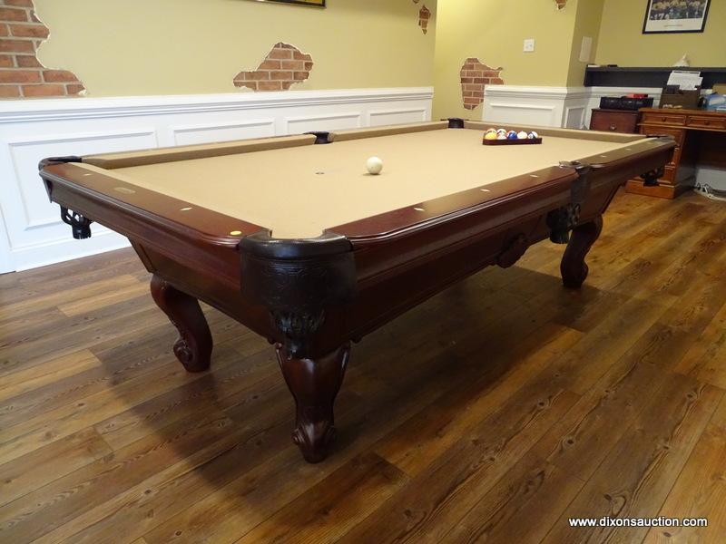 (BAS) STRATFORD 7FT SLATE POOL TABLE WITH LEATHER DROP POCKETS, 3 POOL STICKS AND A BRIDGE,