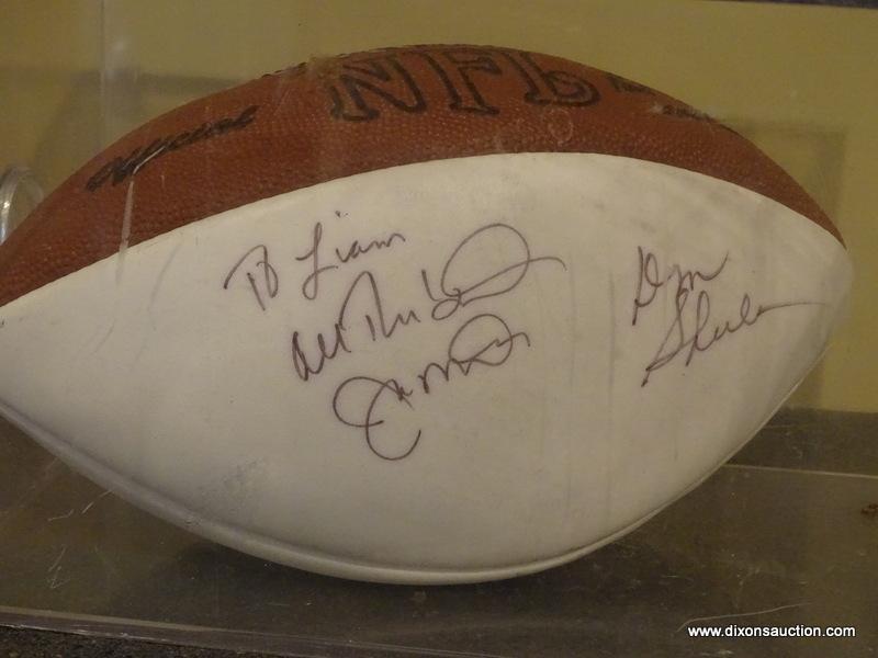 (BAS) SIGNED WILSON FOOTBALL IN PROTECTIVE CASE SIGNED BY JOE MONTANA, JOHN SHULE, AND OTHERS. ITEM