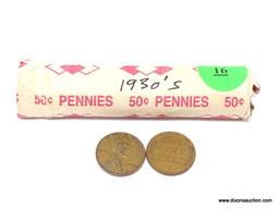 Wheat Cents - 1 roll (50) - 1930's