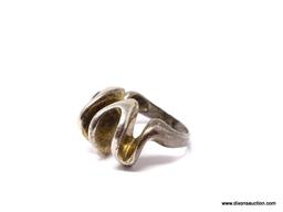 .925 STERLING SILVER MODERNIST RING. MARKED ON THE INSIDE "STERLING". RING SIZE IS APPROX. 8. WEIGHS