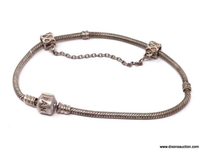 PANDORA .925 STERLING SILVER CHARM BRACELET. WEIGHS APPROX. 18.20 GRAMS & MEASURES APPROX. 8-1/2"