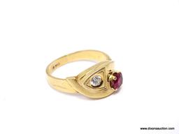 18K YELLOW GOLD MENS RING WITH APPROX. 1/4 CT. DIAMOND & 1 CT. RUBY. MARKED ON THE INSIDE "750".