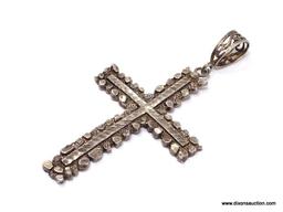 VERY NICE, LARGE .925 STERLING SILVER PEBBLE BORDERED BAILED CROSS. WEIGHS APPROX. 9.54 GRAMS &