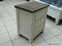 VAUGHAN-BASSETT CHESTNUT CREEK TWO-TONE NIGHTSTAND. RUSTIC CASUAL STYLING WITH GENTLY DISTRESSED