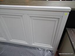 ASPENHOME HEADBOARD WITH A WHITE FINISH AND TRIPLE PANELED FRONT. NEEDS LEGS AND HOLLYWOOD