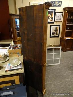 ANTIQUE OAK 2 PIECE CORNER CABINET WITH 2 INTERIOR WOODEN SHELVES, A SINGLE CENTER DRAWER, AND 2