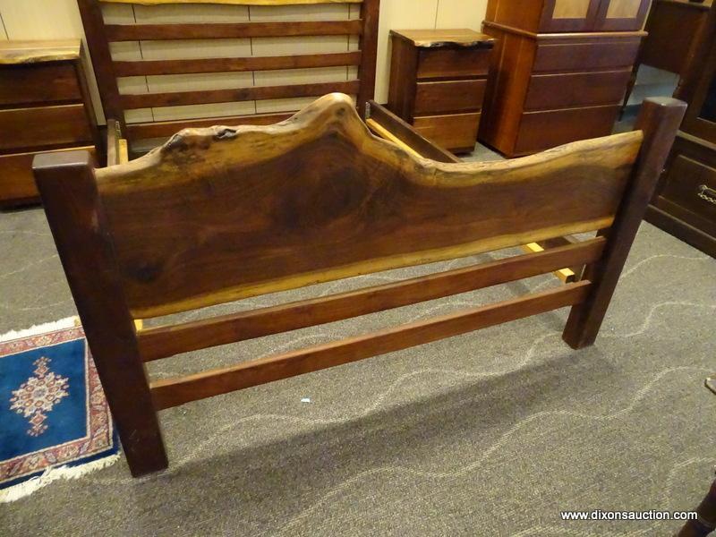 CYPRESS WOOD QUEEN SIZE BED FRAME. HEADBOARD AND FOOTBOARD ARE MADE FROM CARVED CYPRESS WITH THE BOX