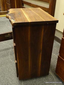 CYPRESS WOOD 3 DRAWER NIGHTSTAND. MADE FROM CARVED CYPRESS BY PHOENIX HARDWOODS IN FLOYD, VA. IS 1