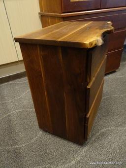 CYPRESS WOOD 3 DRAWER NIGHTSTAND. MADE FROM CARVED CYPRESS BY PHOENIX HARDWOODS IN FLOYD, VA. IS 1