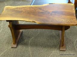 CYPRESS WOOD COFFEE TABLE WITH PEG CONSTRUCTION. MEASURES 37 IN X 22 IN X 17.5 IN. ITEM IS SOLD AS