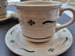 LONGERBERGER HERITAGE GREEN CUP & SAUCER SET OF FOUR - MADE IN THE USA