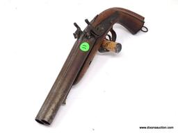 ANTIQUE BLACK POWDER DOUBLE PERCUSSION PISTOL. NICE ENGRAVED DETAIL. NO MAKER MARK.