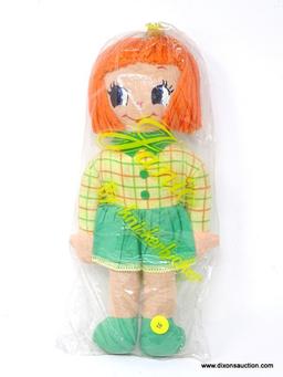 RED HEAD DOLL "JAMIE" BY KNICKERBOCKER. HAS PLASTIC BAGGIE. MEASURES 11.5 IN TALL. ITEM IS SOLD AS