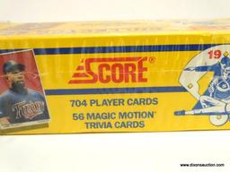 SCORE 1990 COLLECTOR SET 704 PLAYER CARDS AND 56 MAGIC MOTION TRIVIA CARDS STILL IN ORGINAL PLASTIC.